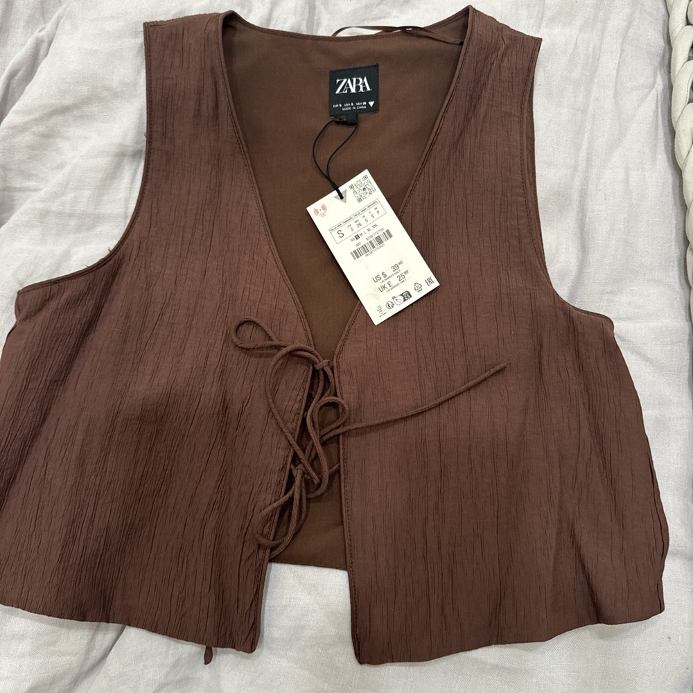 Zara Chocolate Brown Tie-Front Vest
